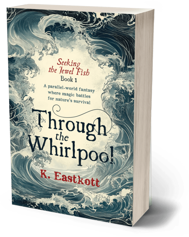 Cover of Through the Whirlpool: A lone nomad in an alien ocean battles for survival, while a surfer dreams she's being called into another world...